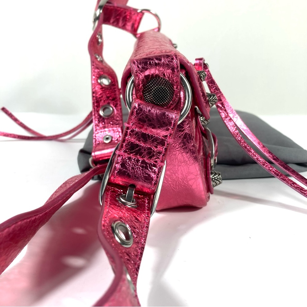 Balenciaga XSmall Le Cagole Metallic Leather Shoulder Bag Pink NEW Lambskin - Picture 9 of 17